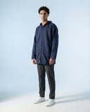 Longline Navy Blue Hooded Coat